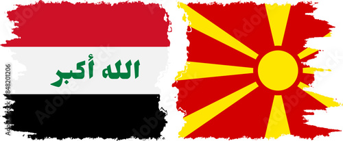 Northern Macedonia and Iraq grunge flags connection vector