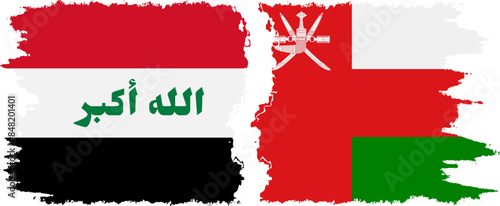 Oman and Iraq grunge flags connection vector