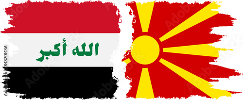 Northern Macedonia and Iraq grunge flags connection vector