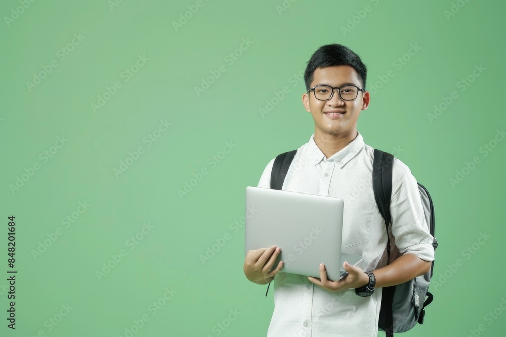 A young person sitting with a laptop, possibly studying or working A young person sitting with a laptop, possibly studying or working