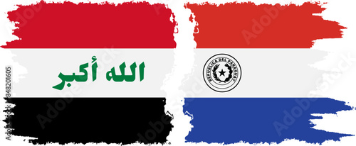 Paraguay and Iraq grunge flags connection vector