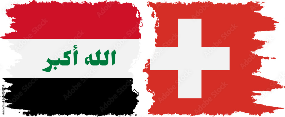 Switzerland and Iraq grunge flags connection vector