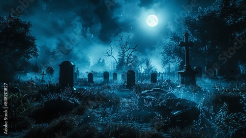 Moonlight Cemetery - A Night of Tranquility