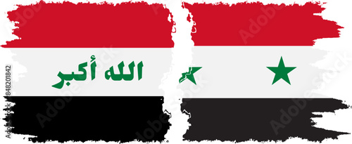 Syria and Iraq grunge flags connection vector
