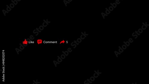Minimal Subscribe Like Comment Share Notification Black Lower Third Button Bell Clicked Animation 4k Motion Graphic