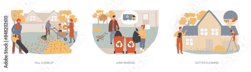 Autumn garden maintenance isolated concept vector illustration set.