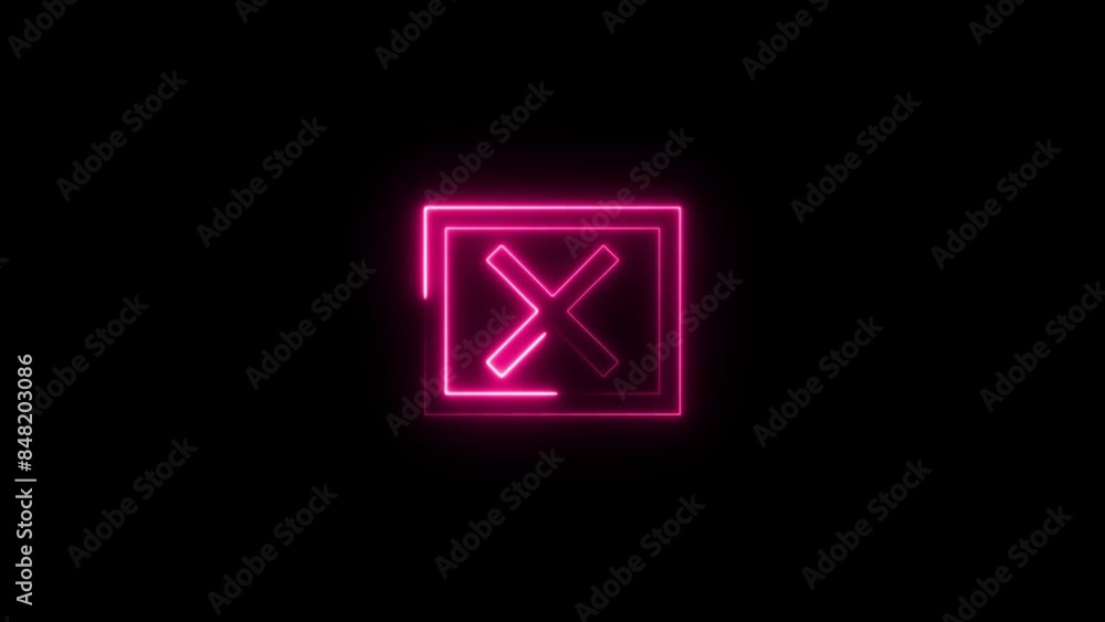 Neon cross mark, x symbol. Wrong, error concept with glowing, neon light. Neon cross mark, x symbol. Wrong, error concept with glowing, neon light.