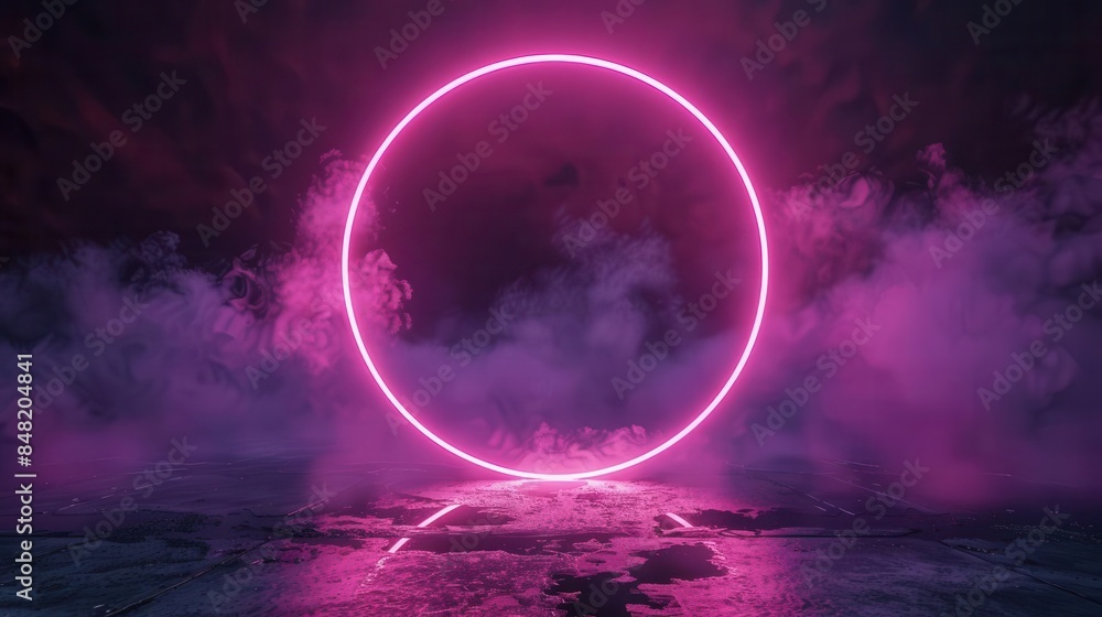abstract neon light ring illuminating dark night sky glowing geometric shape 3d render abstract neon light ring illuminating dark night sky glowing geometric shape 3d render