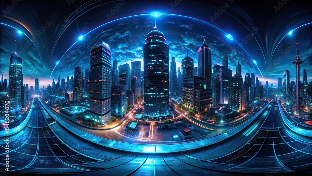 360 degrees seamless spherical panorama of a Cyberpunk Night City Tron ...