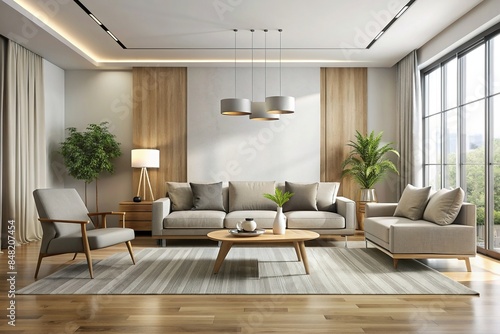 Modern minimalist living room with sleek furniture and neutral colors, minimalist, modern, living room