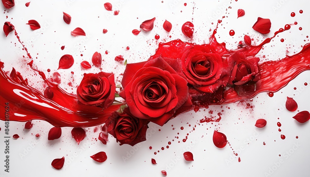 Vibrant Artistic Red Roses with Splashing Paint Vibrant Artistic Red Roses with Splashing Paint