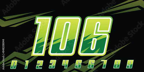 racing number 106 logo design, with gradient light green for racing, motorsport and racing jerseys