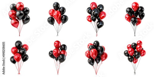 Set of Shiny Red And Black Balloons For Black Friday isolated on transparent png background. Generative ai