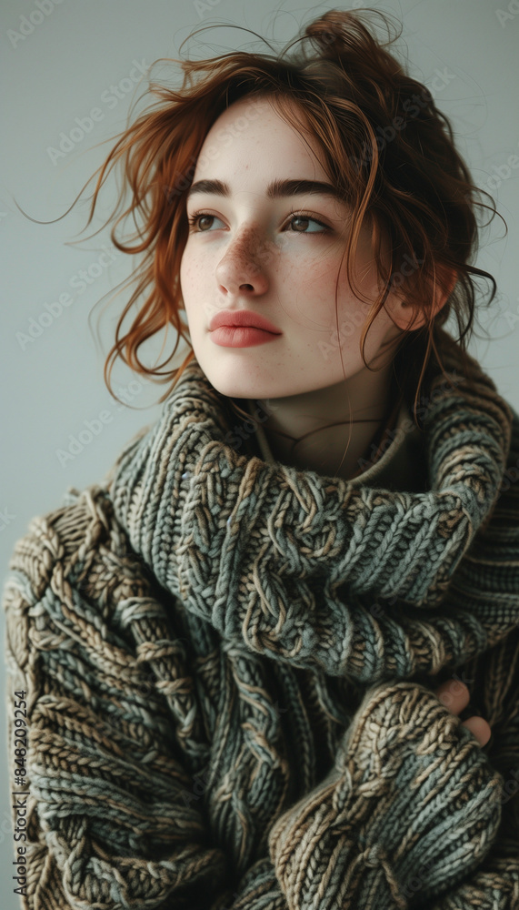Teenager posing in oversized wool sweater Teenager posing in oversized wool sweater