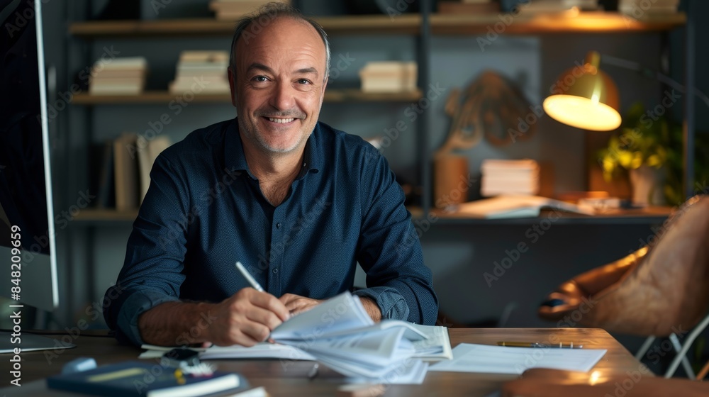 The mature man working The mature man working