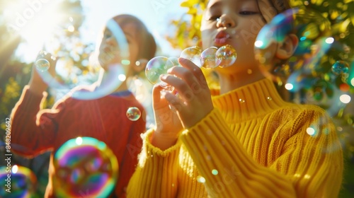 Children Blowing Soap Bubbles