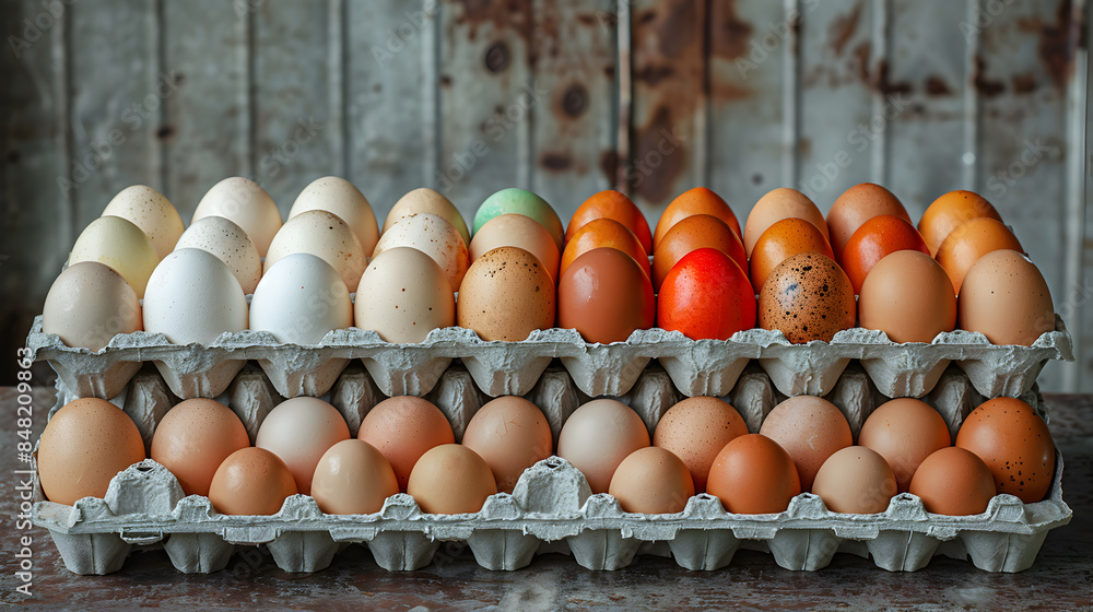 Assorted Fresh Farm Eggs in Cartons on Rustic Wooden Background - Variety of Colors and Sizes - Organic and Natural Food Concept - High-Quality Stock Photo for Culinary and Agricultural Use Assorted Fresh Farm Eggs in Cartons on Rustic Wooden Background - Variety of Colors and Sizes - Organic and Natural Food Concept - High-Quality Stock Photo for Culinary and Agricultural Use