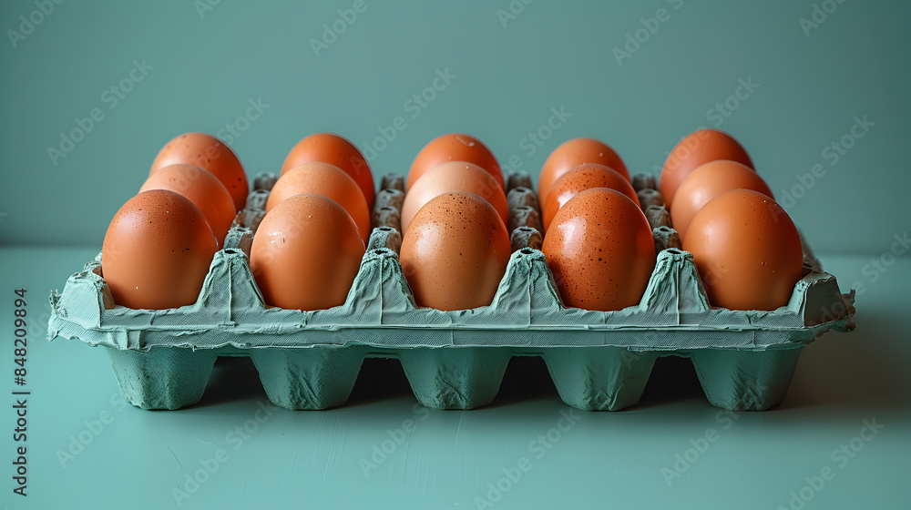 Fresh Brown Eggs in a Blue Carton on a Teal Background - High-Quality Stock Photo for Culinary, Grocery, and Farm-Related Projects Fresh Brown Eggs in a Blue Carton on a Teal Background - High-Quality Stock Photo for Culinary, Grocery, and Farm-Related Projects