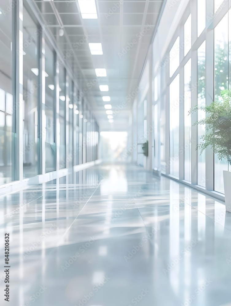 Bright and Spacious Modern Commercial Hallway with Reflective Glass Walls and Floors Bright and Spacious Modern Commercial Hallway with Reflective Glass Walls and Floors
