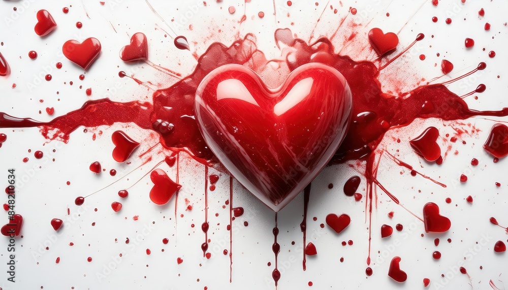 Heart Explosion Artwork with Red Paint Heart Explosion Artwork with Red Paint