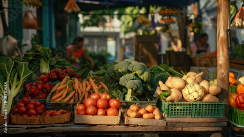 Farmer's market stall with a wide array of fresh vegetables
