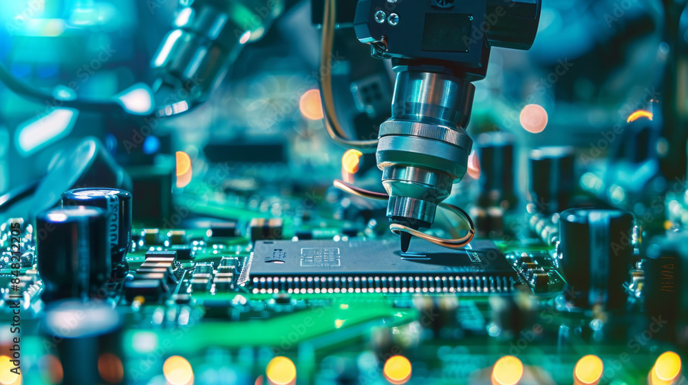 A computer chip is being etched by a machine A computer chip is being etched by a machine