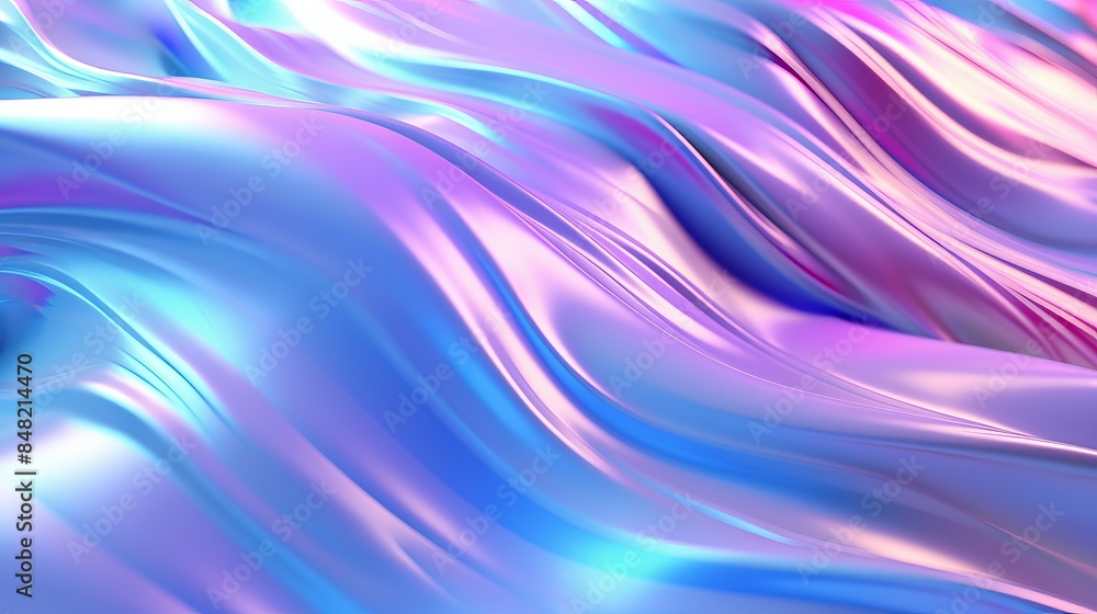 Obraz premium 3D abstract futuristic colorful holographic wave background. Liquid shape smooth metallic texture curve wallpaper