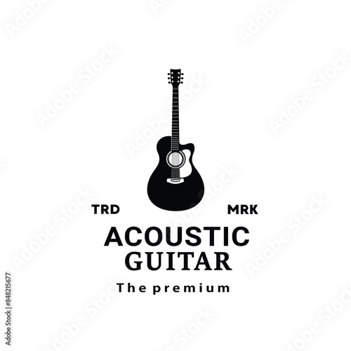 Stringed musical instrument logo illustration, acoustic guitar silhouette suitable for music stores and communities