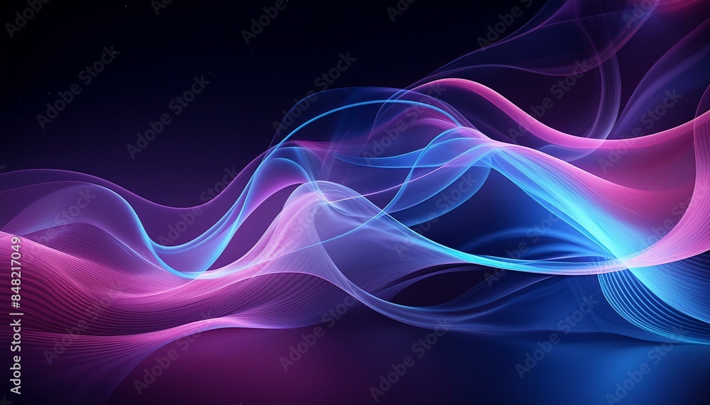 Intricately flowing pink blue purple waves on black background. Smooth curvy shape fluid background. Transparent smooth wave. Colored smoke whiffs and swirls Intricately flowing pink blue purple waves on black background. Smooth curvy shape fluid background. Transparent smooth wave. Colored smoke whiffs and swirls