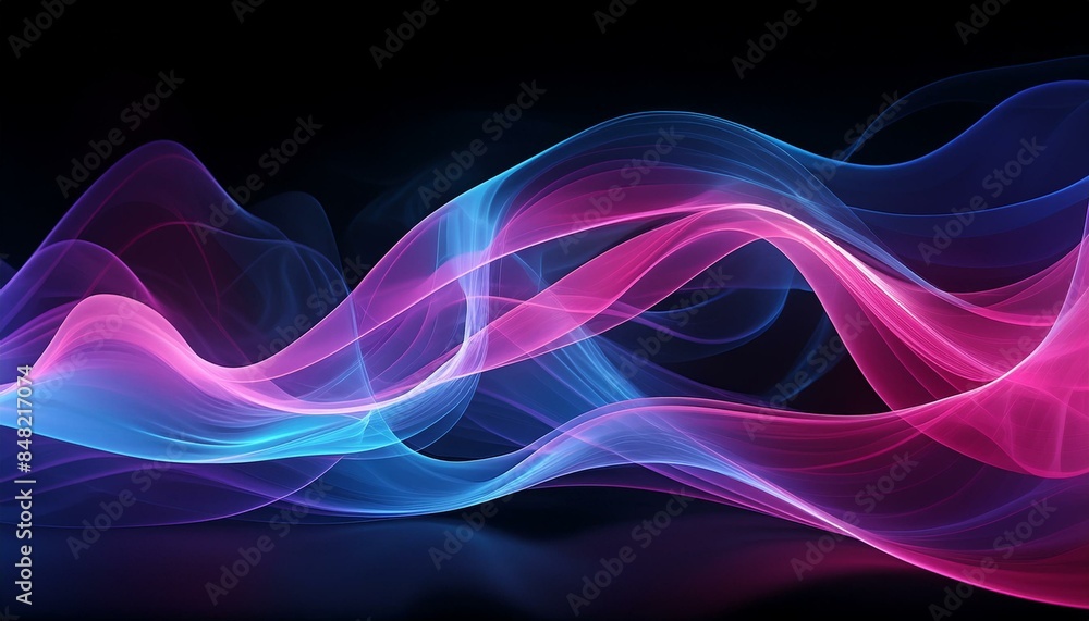 Intricately flowing pink blue purple waves on black background. Smooth curvy shape fluid background. Transparent smooth wave. Colored smoke whiffs and swirls Intricately flowing pink blue purple waves on black background. Smooth curvy shape fluid background. Transparent smooth wave. Colored smoke whiffs and swirls