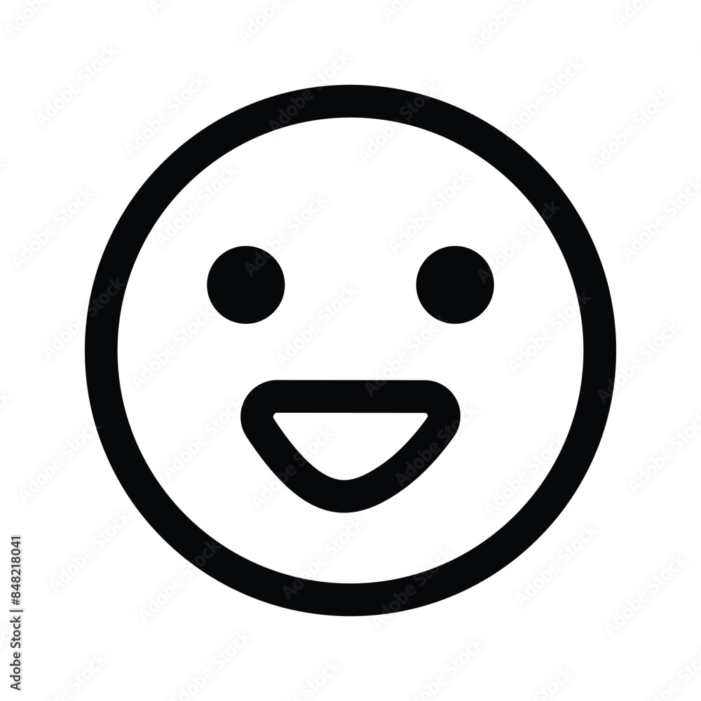 Smile emoji icon. Happy face smile icon vector illustration. Black happy face symbol on white background. Face emoticon sign. Smile emoji icon. Happy face smile icon vector illustration. Black happy face symbol on white background. Face emoticon sign.