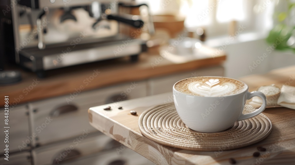 The cappuccino with latte art The cappuccino with latte art