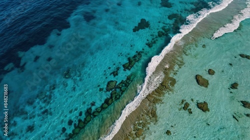 photo of a view of the waves crashing on the beach or sea taken from above © Late