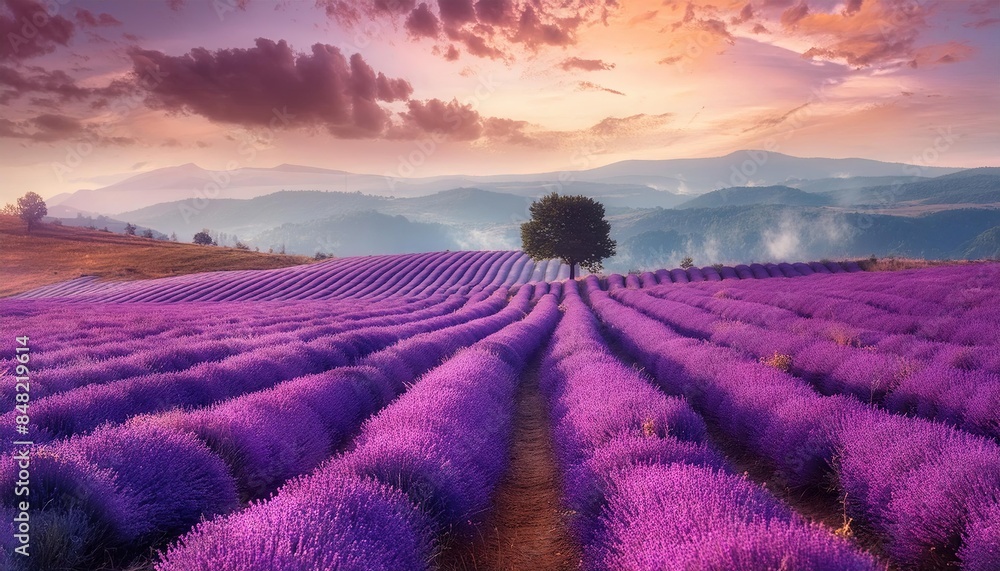 Lavender Fields at Sunset in Provence Lavender Fields at Sunset in Provence
