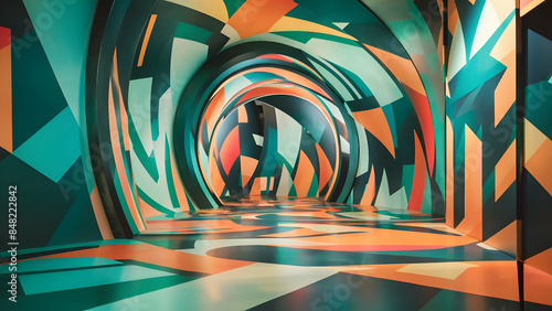 Wallpaper Mural Dimensional abstract depth color layers geometric forms photo inclusion Torontodigital.ca