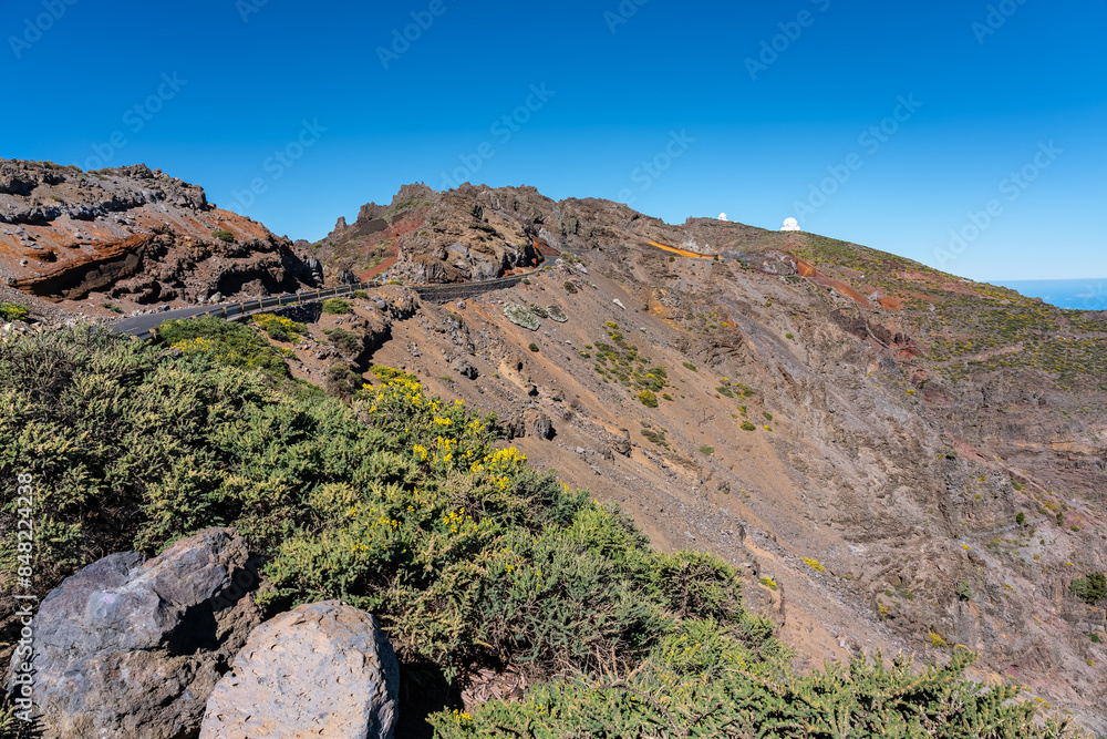 Volcanic rock mountain with an astronomical observatory at the top of it, La Palma Canarias Volcanic rock mountain with an astronomical observatory at the top of it, La Palma Canarias