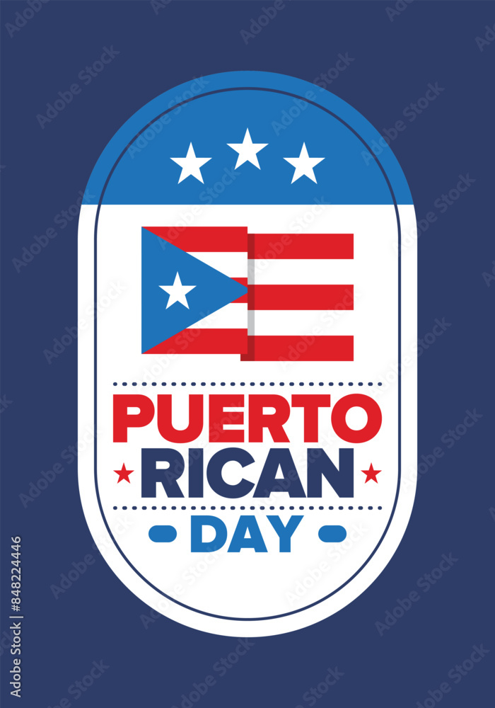 Obraz premium Puerto Rican Day. National happy holiday. Festival and parade in honor of independence and freedom. Puerto Rico flag. Latin american country. Patriotic elements. Vector poster illustration
