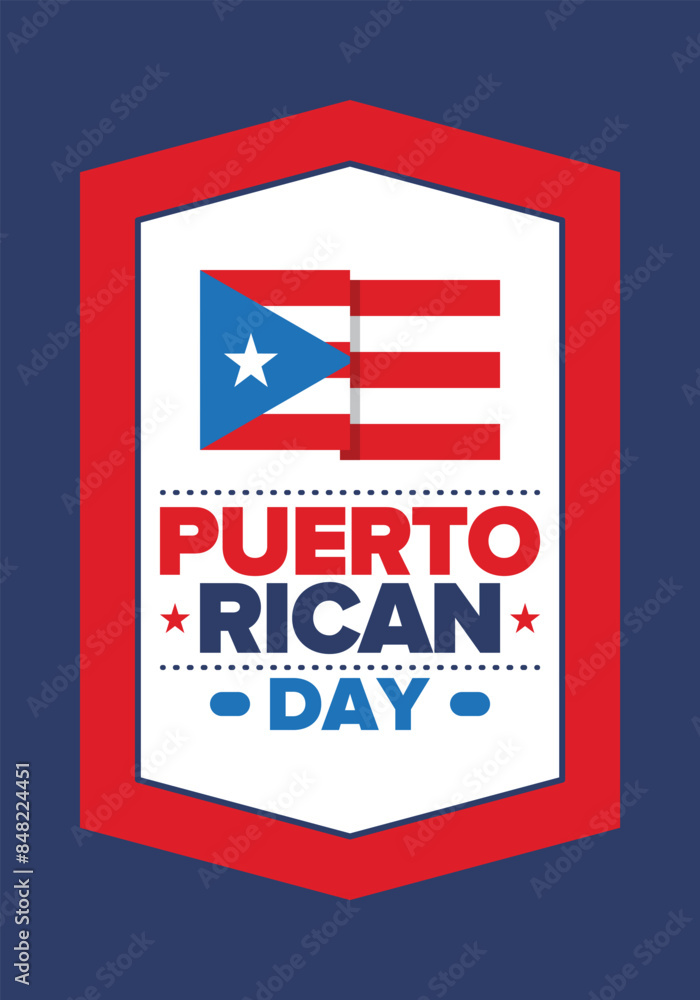 Obraz premium Puerto Rican Day. National happy holiday. Festival and parade in honor of independence and freedom. Puerto Rico flag. Latin american country. Patriotic elements. Vector poster illustration