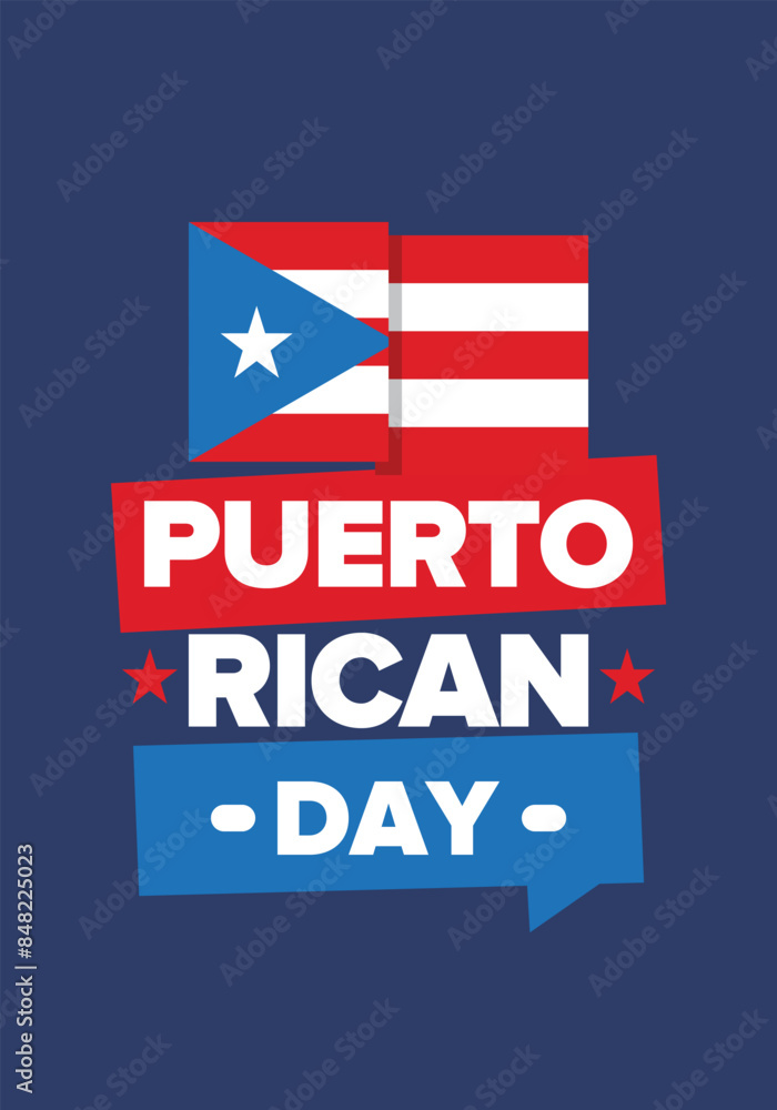 Obraz premium Puerto Rican Day. National happy holiday. Festival and parade in honor of independence and freedom. Puerto Rico flag. Latin american country. Patriotic elements. Vector poster illustration