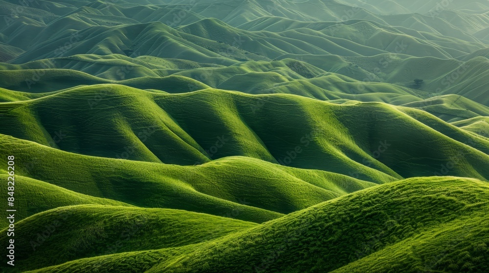 Lush, verdant hills rising towards distant peaks Lush, verdant hills rising towards distant peaks