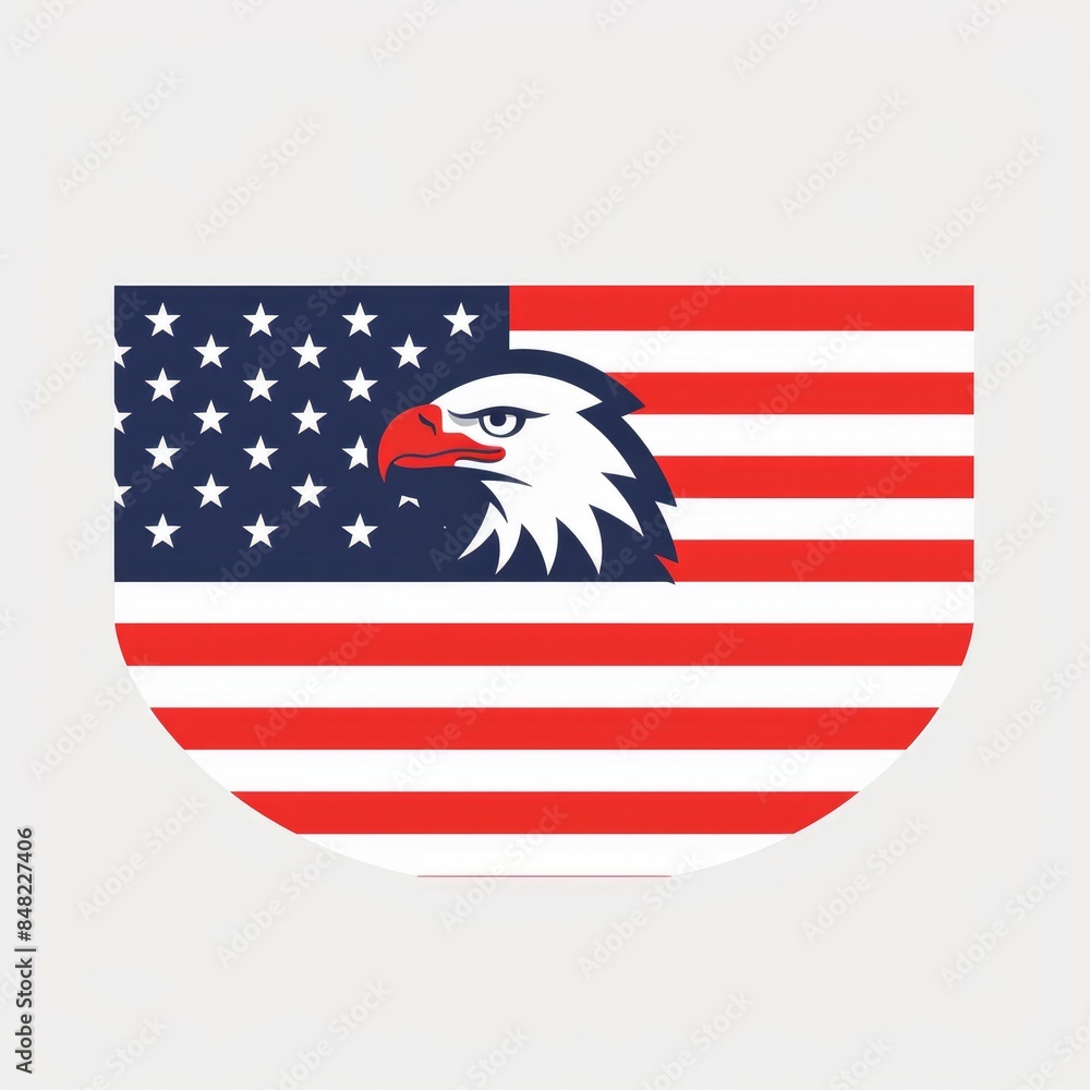 Naklejka premium Bald Eagle with American Flag Pattern isolated on transparent, flat vector, simple, minimalistic, clipart, vector, resolution, tshirt, template