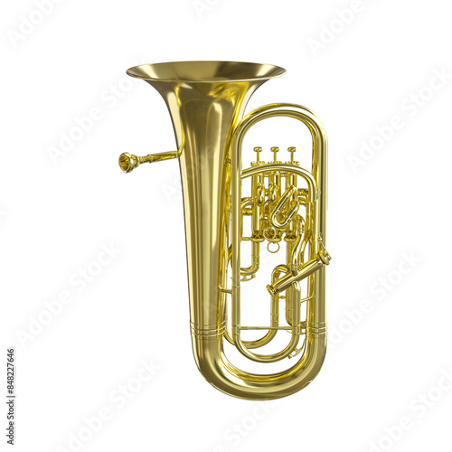 Shiny brass tuba on transparent background