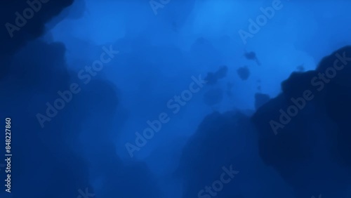 Space Nebula science astronomy background. Fly through large blue nebula. Starry outer space background. Nebula Space