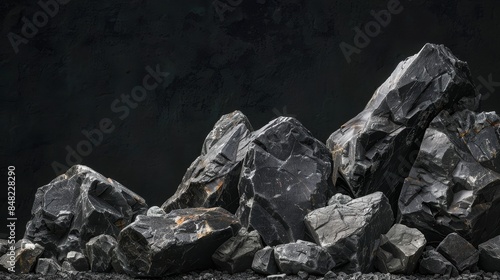 Distinct rocks isolated against ebony background