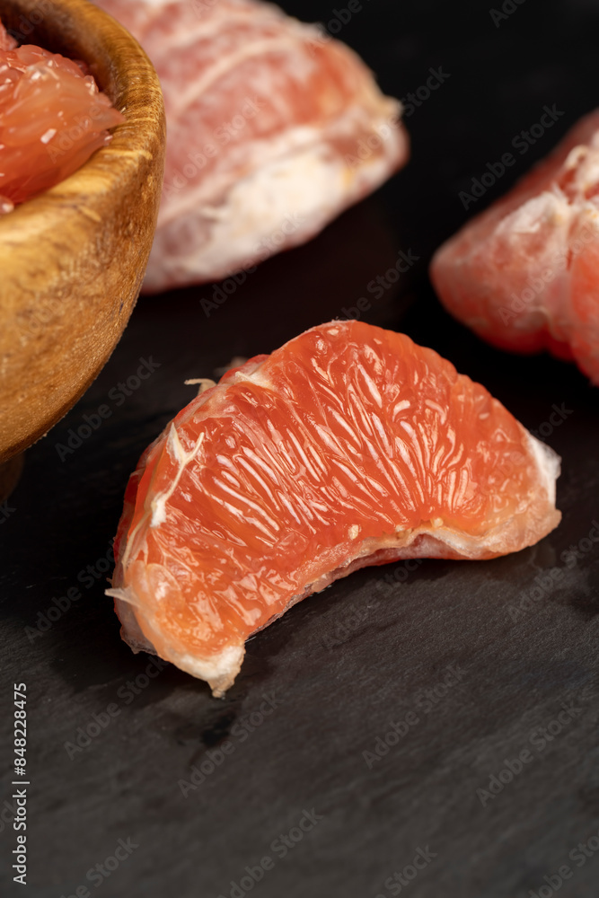 slices of peeled grapefruit close-up