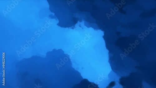 Space Nebula science astronomy background. Fly through large blue nebula. Starry outer space background. Nebula Space