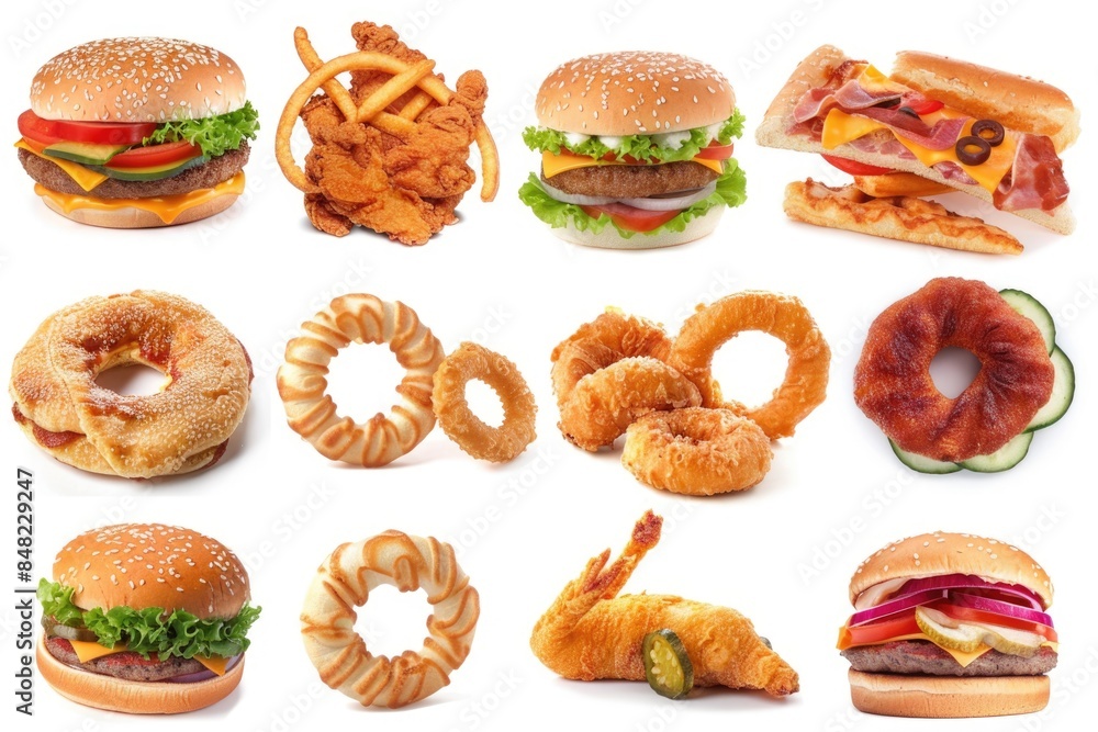 Various fast food items on white background. Various fast food items on white background.