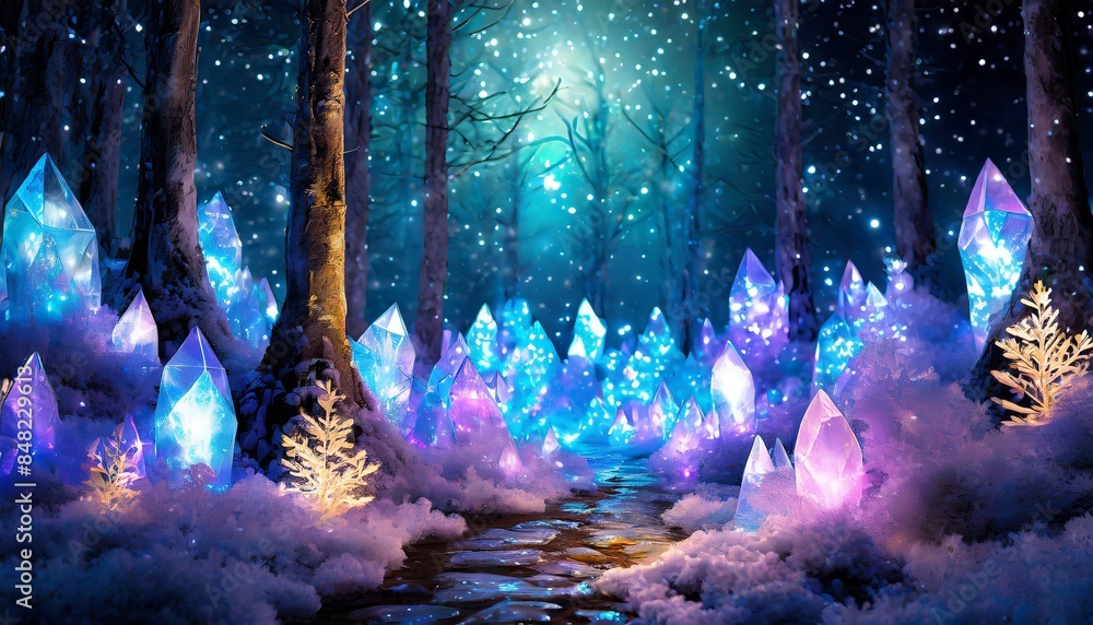 fantasy mineral crystal forest that glow at night fantasy mineral crystal forest that glow at night