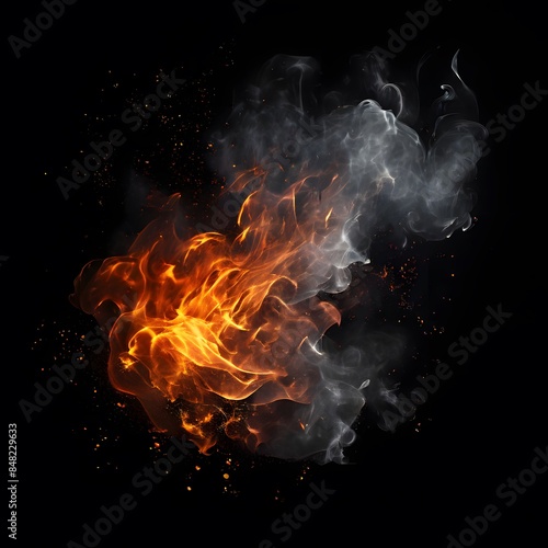 Smoke and Fire Embers Texture Overlays on Black Background photo