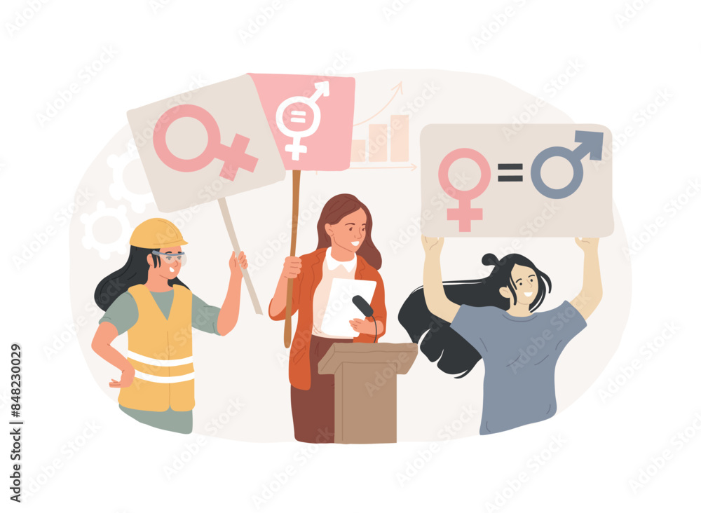 Participation of women isolated concept vector illustration. Participation of women isolated concept vector illustration.
